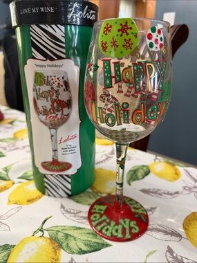 Lolita multicolor 'Happy Holidays' Festive Wine Glass